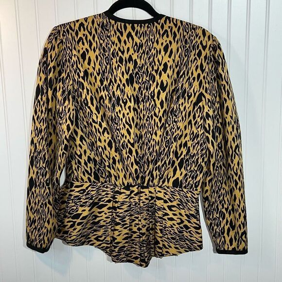 Vintage Jaymee Pape’ll  Wrap Top Womens 12 Black Brown Hi Low Pleated Retro 90’s - Picture 7 of 11